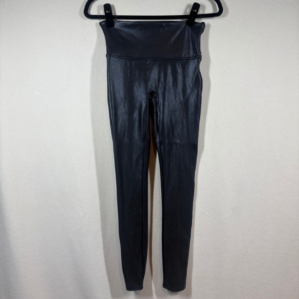 Spanx Faux Leather Leggings Black High Waisted Shaping 2437 Regular Medium
